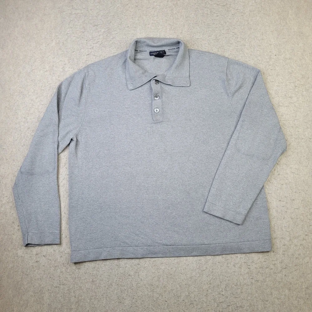 Banana Republic Sweater Silk Cashmere 1/4 Button Pullover Mens XL Gray Elbow Pad